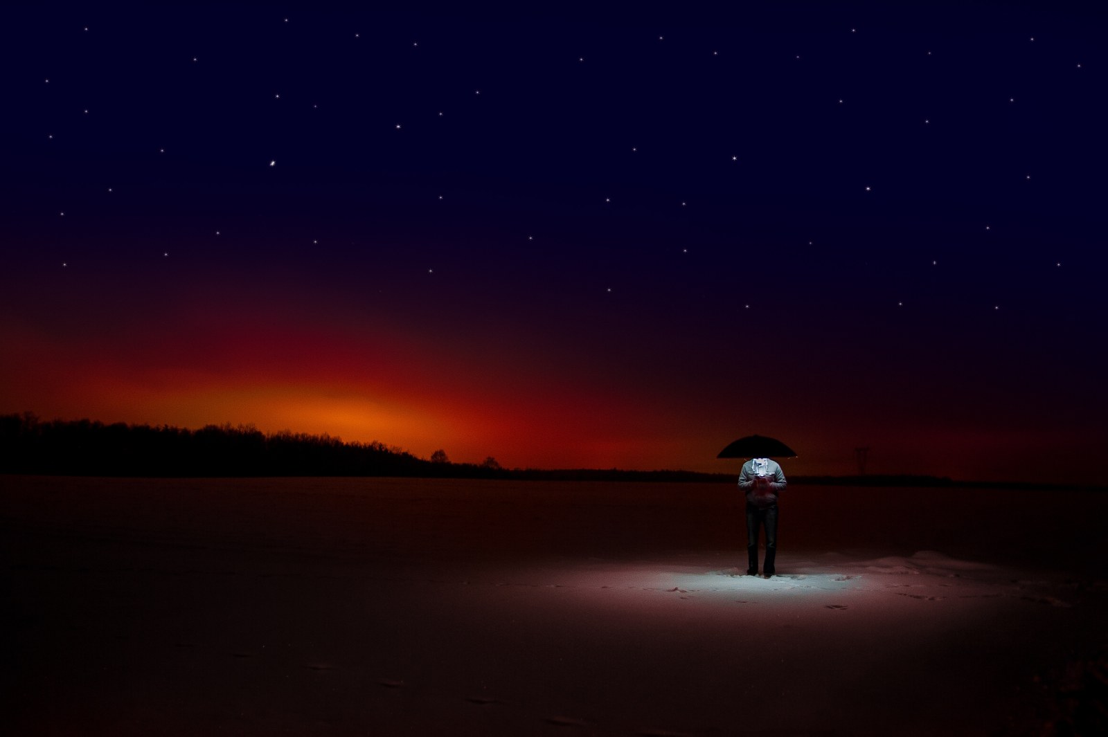 Sunset Starry Sky Man Umbrella Dusk Wallpaper — Nature wallpaper