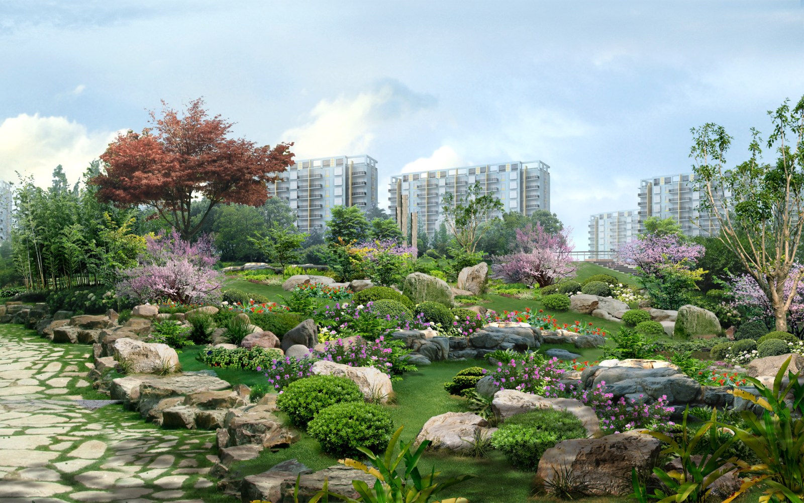 Lush Garden in a Modern City Wallpaper — Nature wallpaper