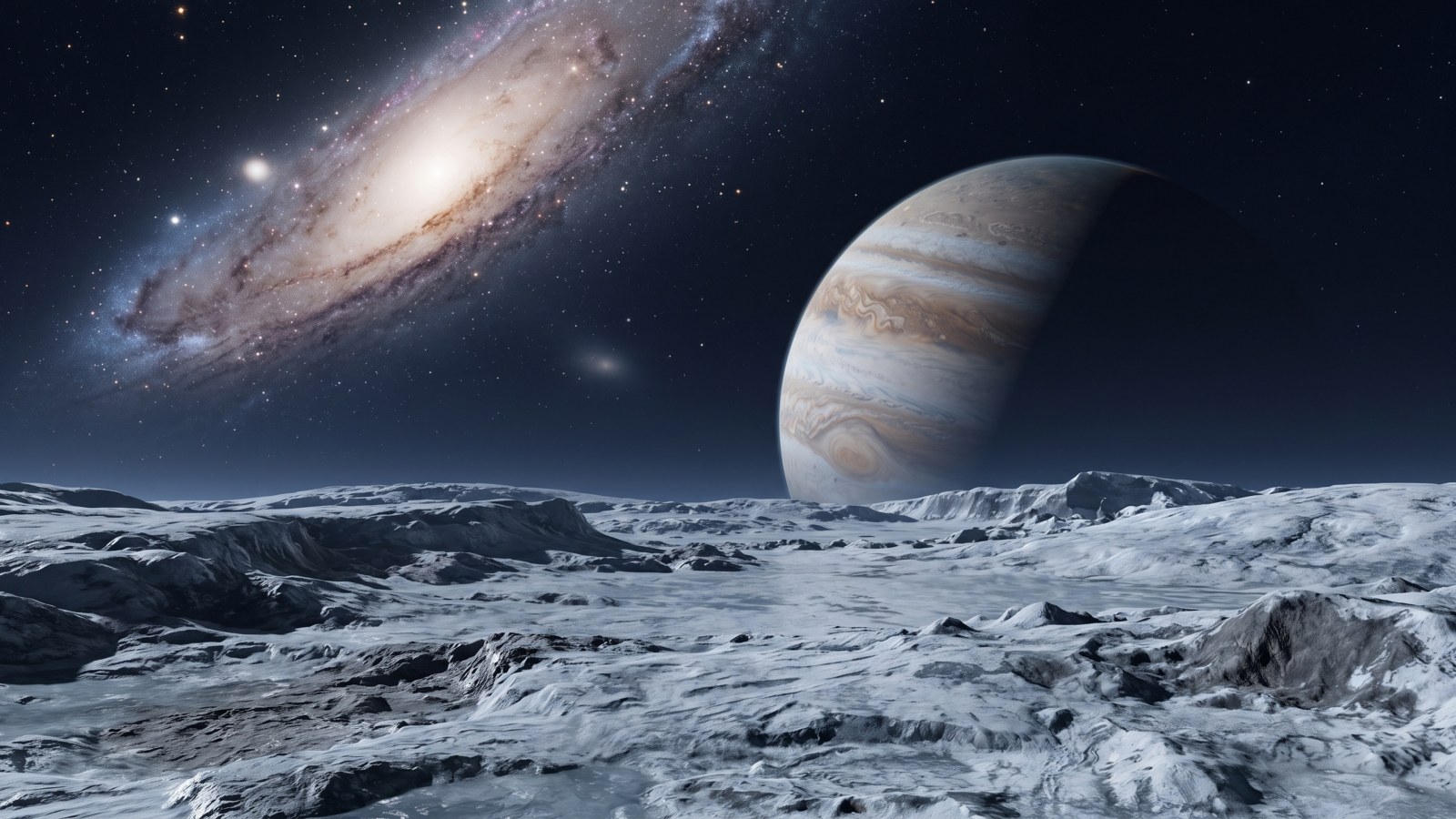 Alien Moon and Distant Galaxy 4K Wallpaper — Space wallpaper