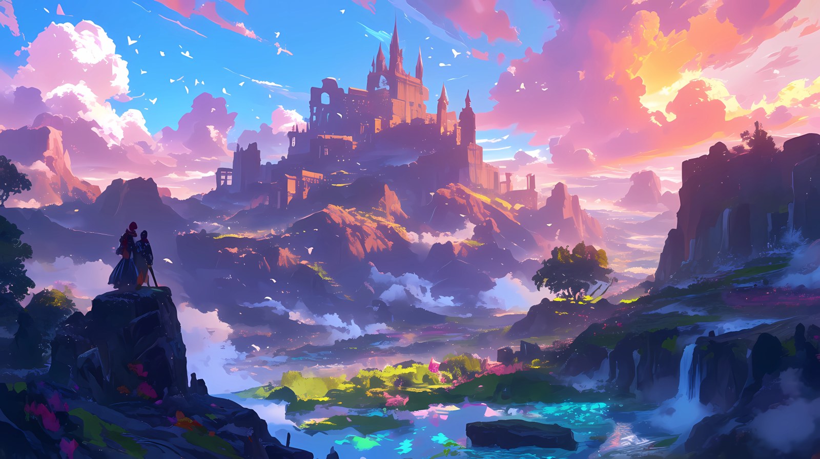 Mystical Fantasy Castle in Navy Tones — Anime wallpaper