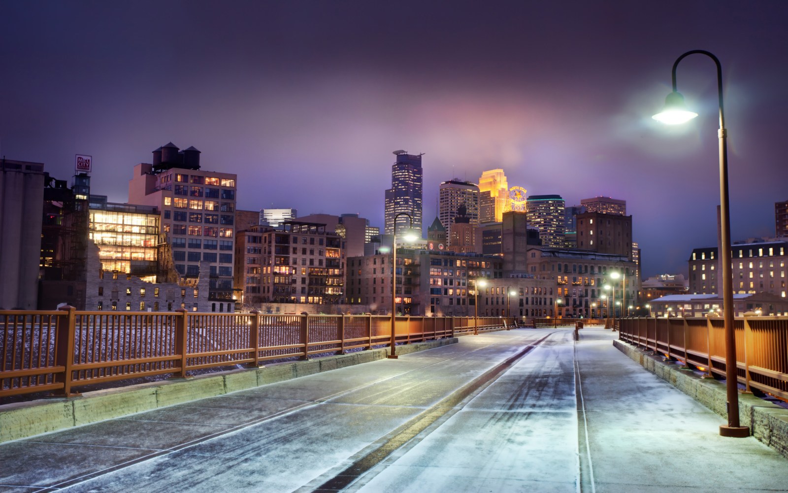 Snowy City Bridge at Night Wallpaper — City wallpaper