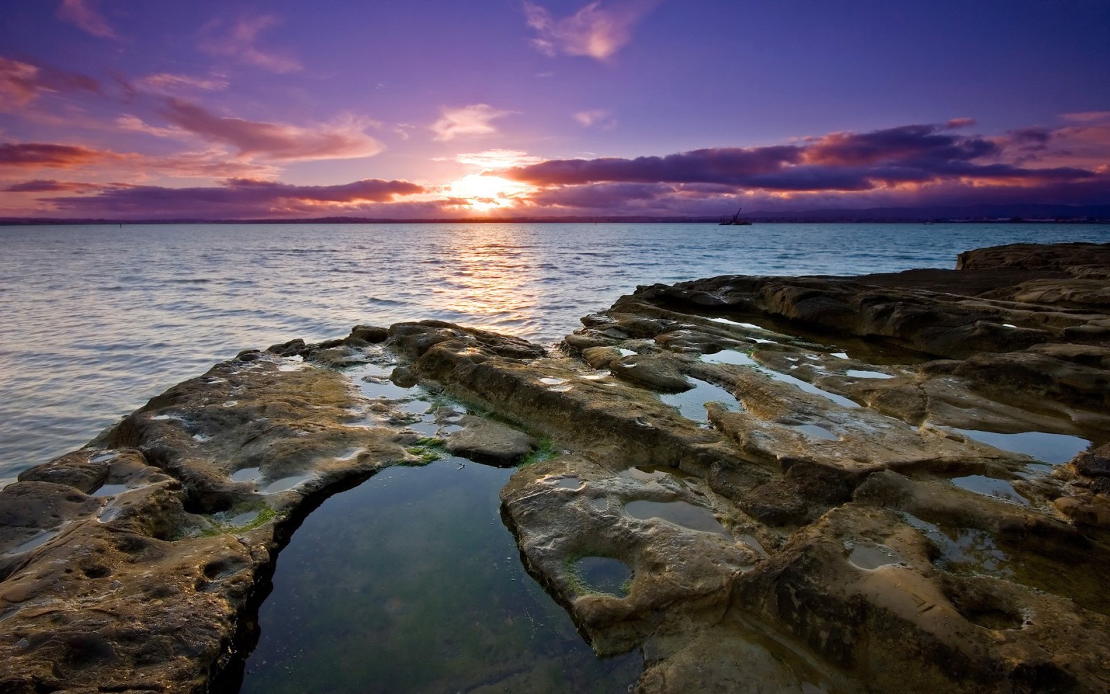 Rock Pools at Ocean Sunset Wallpaper — Nature wallpaper
