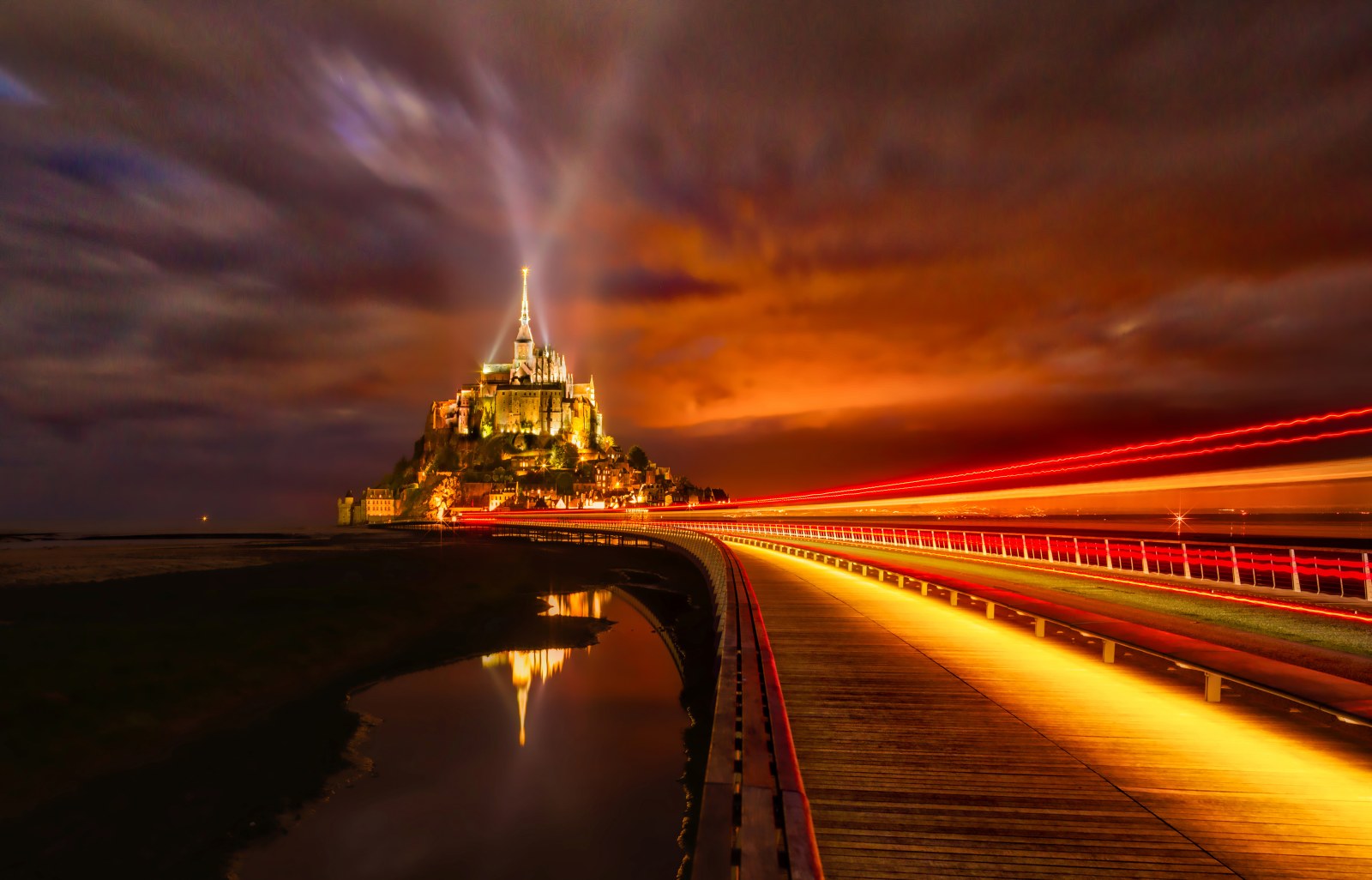 Mont Saint Michel Island Normandy France Night Lights Wallpaper — City wallpaper