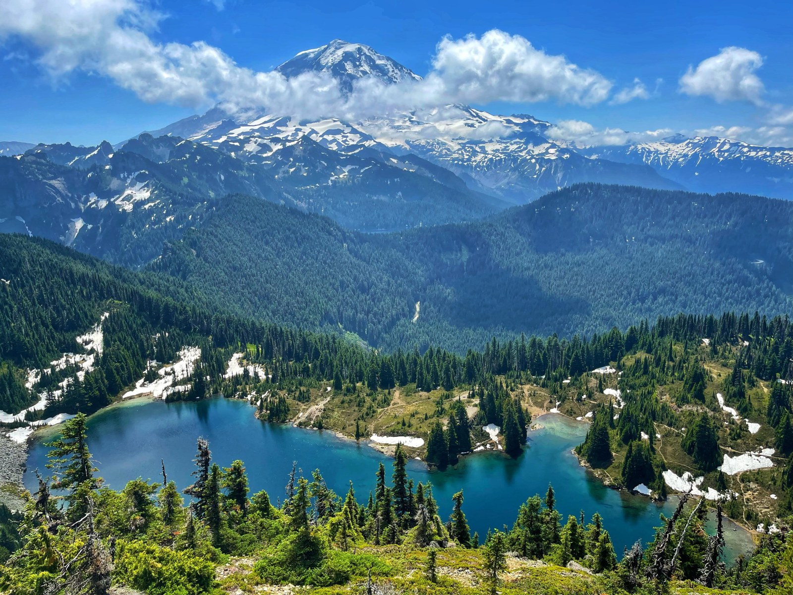 Alpine Lake and Forested Mountains Wallpaper — Nature wallpaper