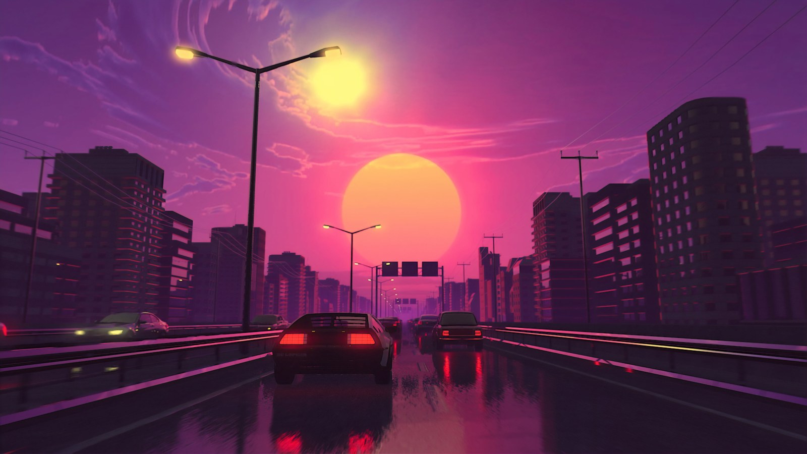 City Street with Car — City wallpaper