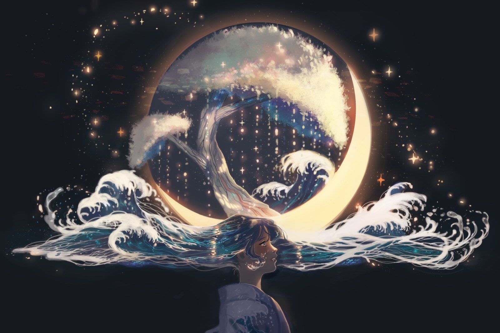 Moon and Ocean Waves in Natural Light — Underwater wallpaper
