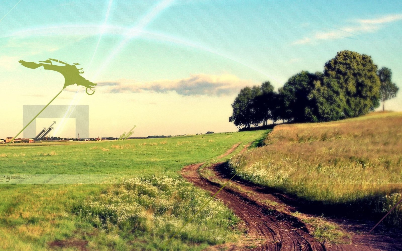 Dragon Flying Above a Rural Path Wallpaper — Fantasy wallpaper
