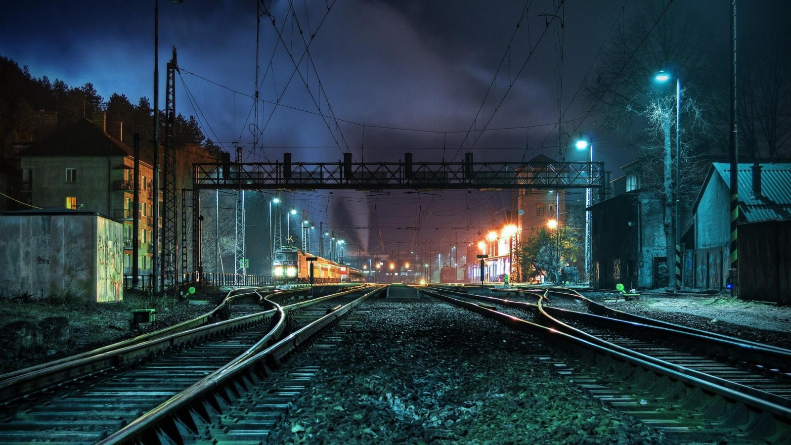 Moody Landscape in Navy Tones — Trains wallpaper