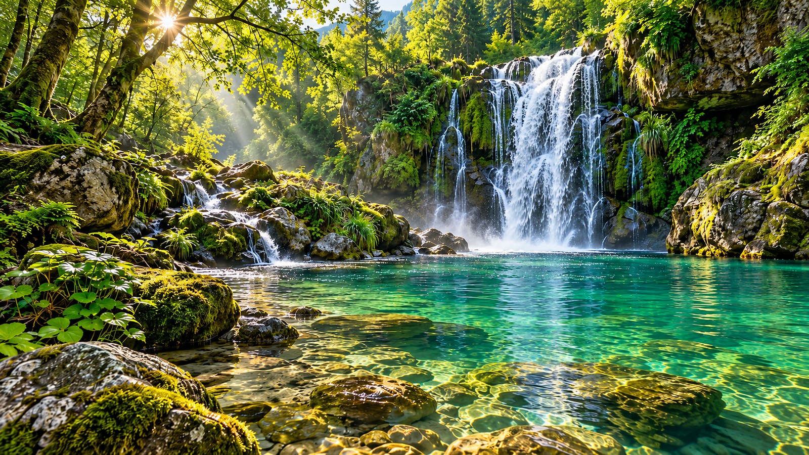 Emerald Forest Waterfall — Nature wallpaper
