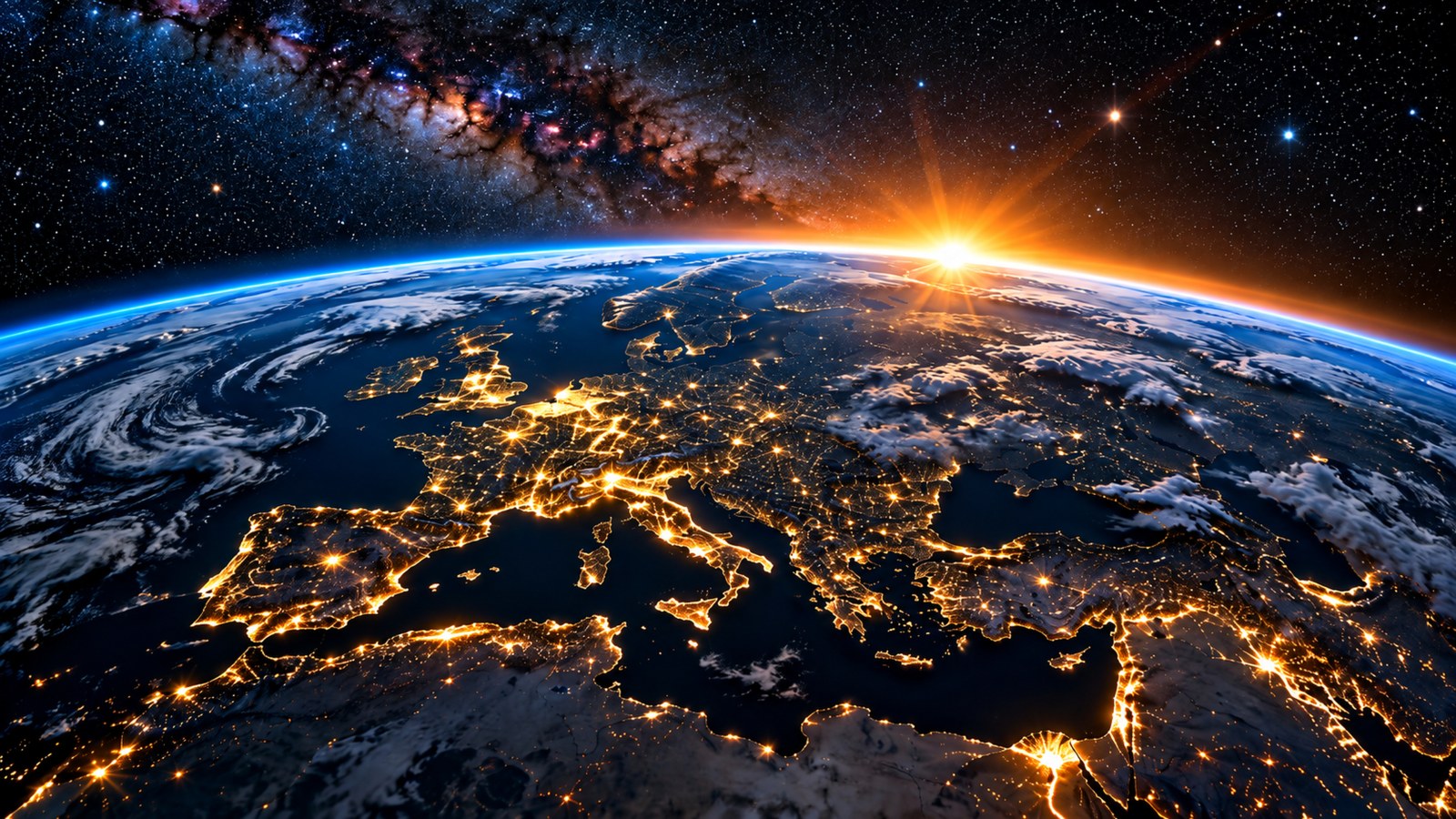 Earth Sunrise Over Europe 4K Wallpaper — Earth from Space wallpaper