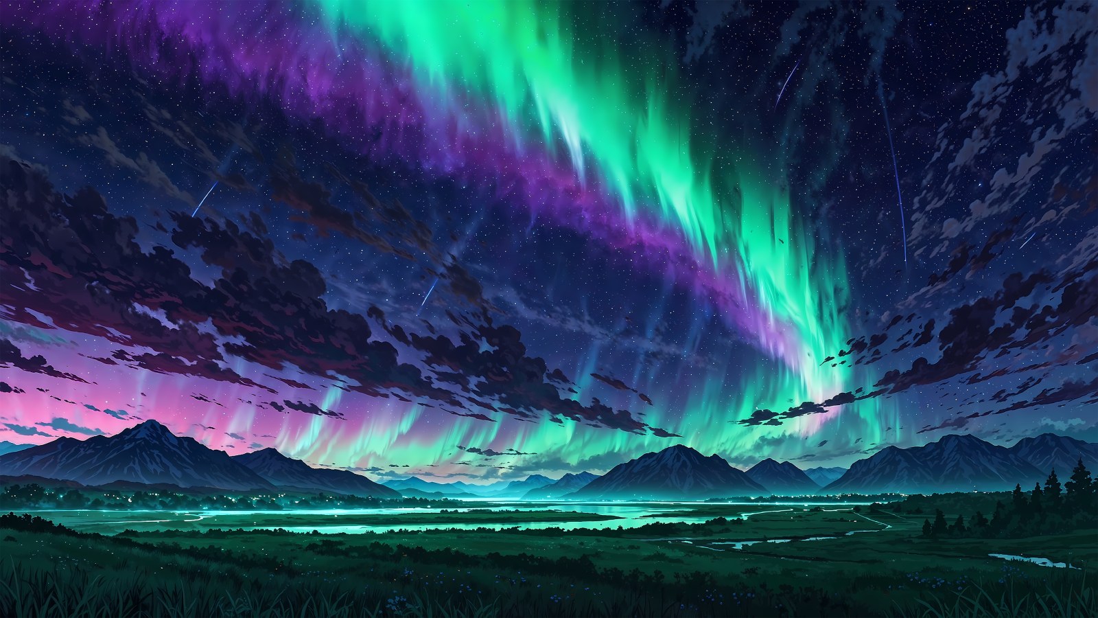 Aurora in Cool Navy Light — Anime wallpaper