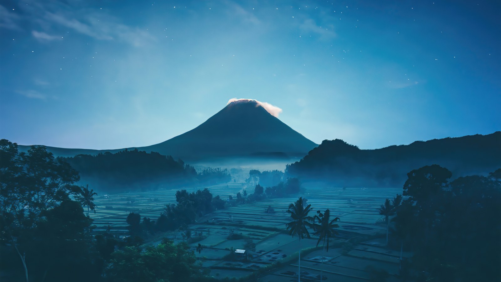 Misty Mountain Above a Rural Landscape Wallpaper — Nature wallpaper