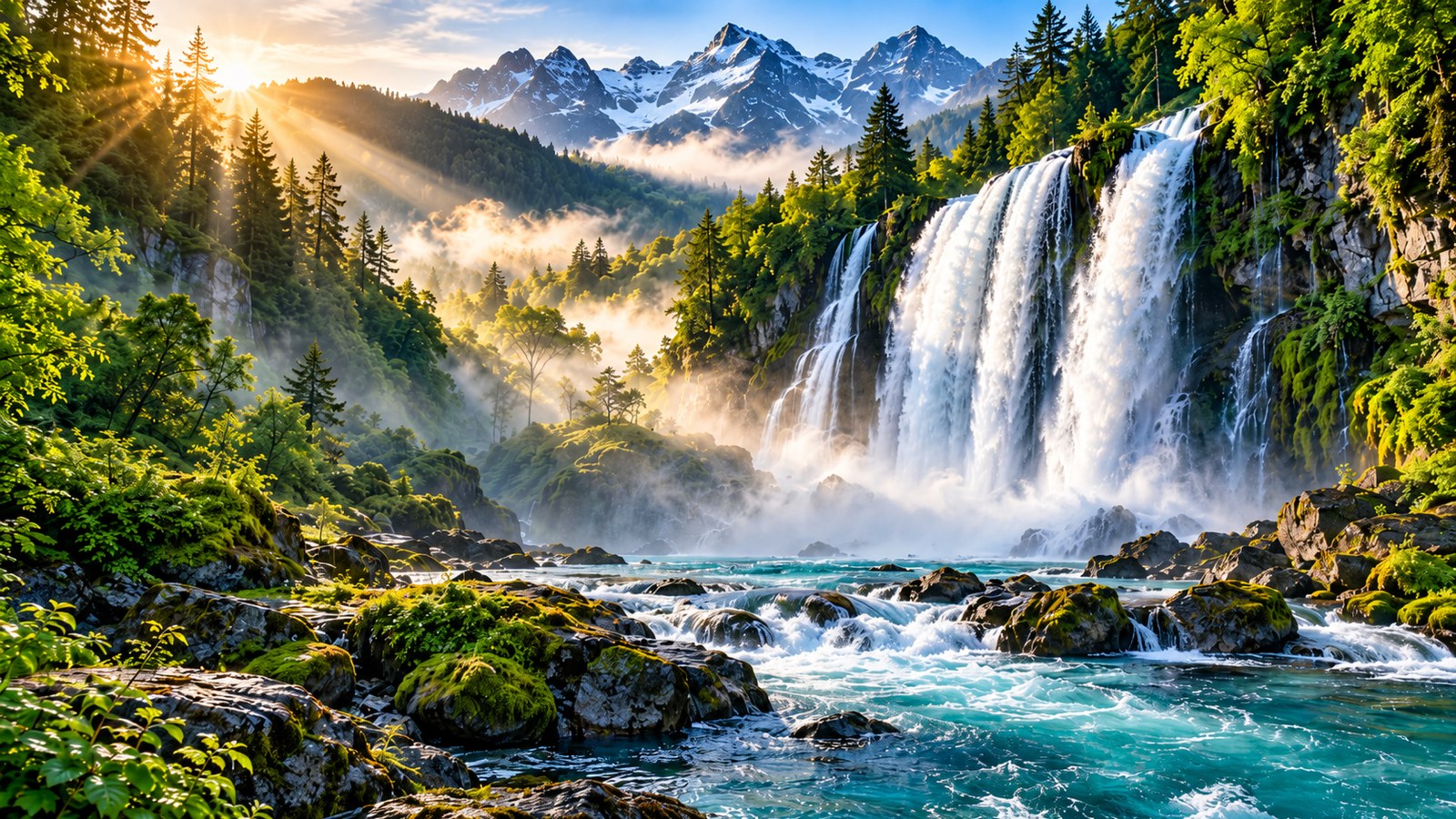 Misty Waterfall Valley 4K Nature Wallpaper — Nature wallpaper