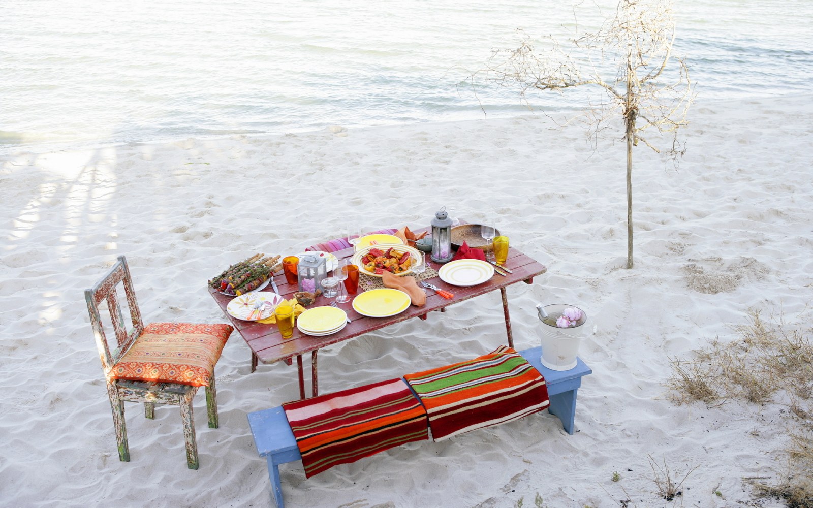 Picnic Table in a Snowy Landscape Wallpaper — Nature wallpaper