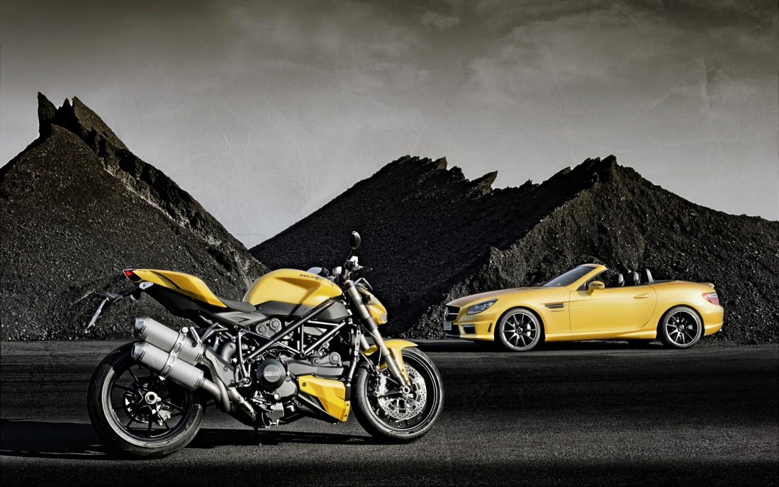 Yellow Motorcycle and Sports Car Wallpaper — Cars wallpaper
