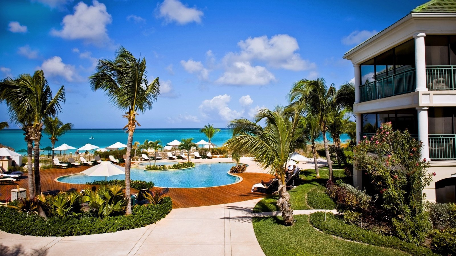 Tropical Resort Pool and Palms Wallpaper — Architecture wallpaper