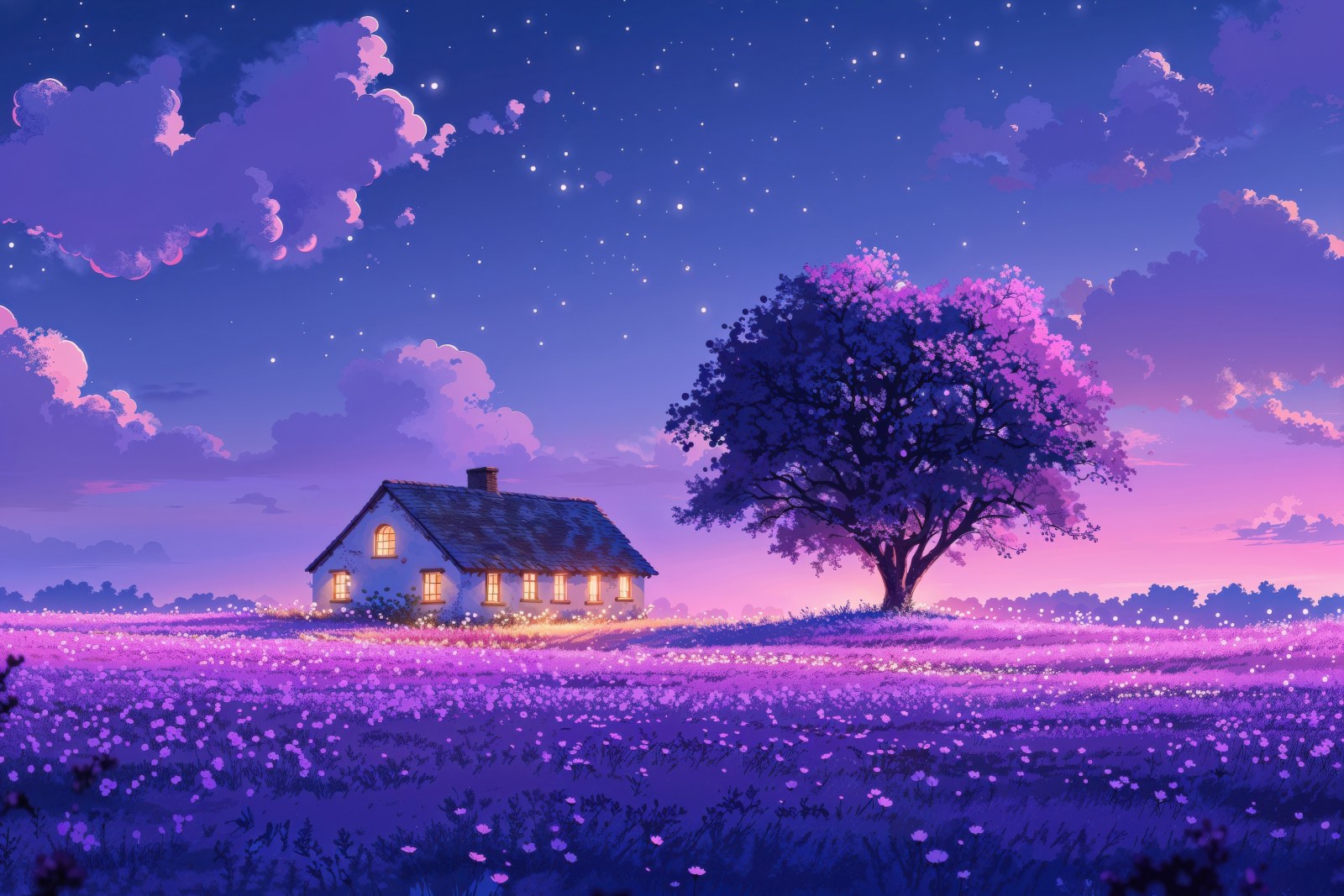 Illustrated Scene in Cool Blue Light — Anime wallpaper