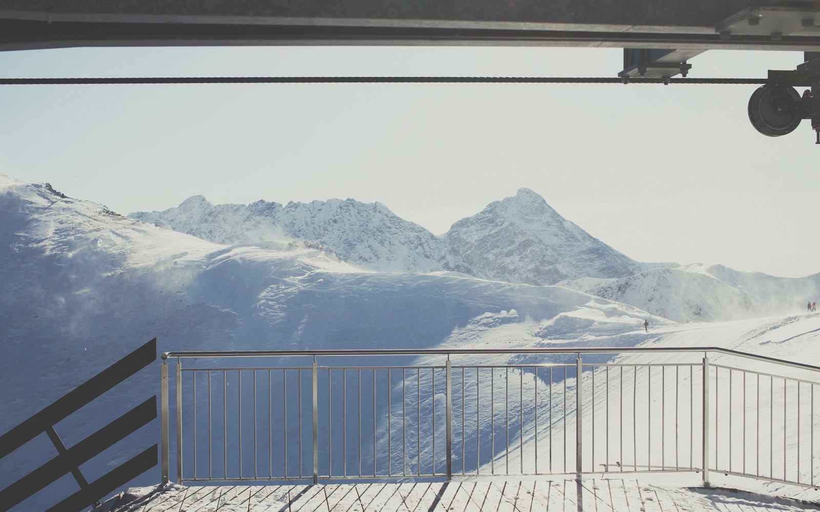 Snowy Mountain View from a Balcony Wallpaper — Nature wallpaper