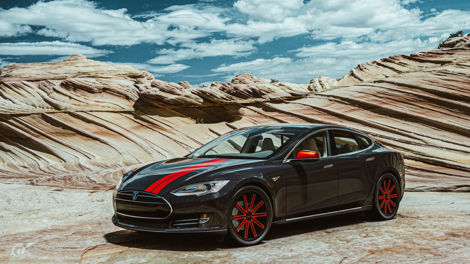 Red-Striped Sedan in the Desert — Cars wallpaper