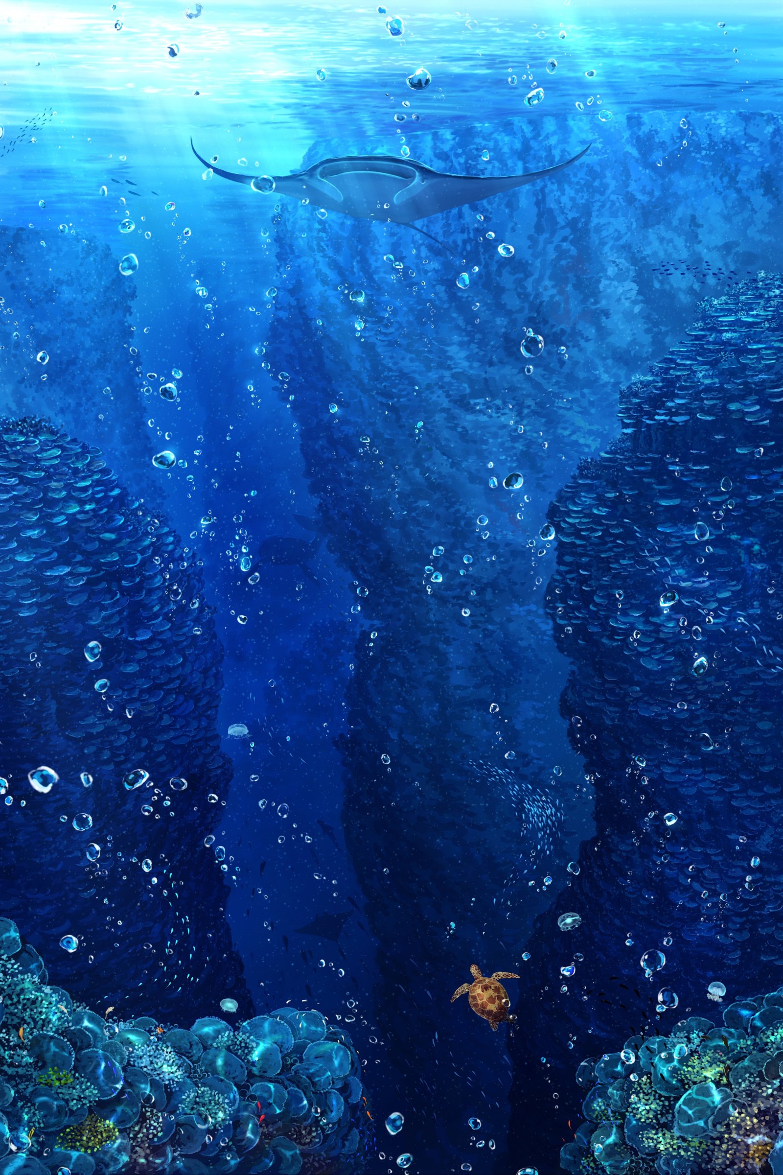 Coral Reef in Cool Navy Light — Underwater wallpaper