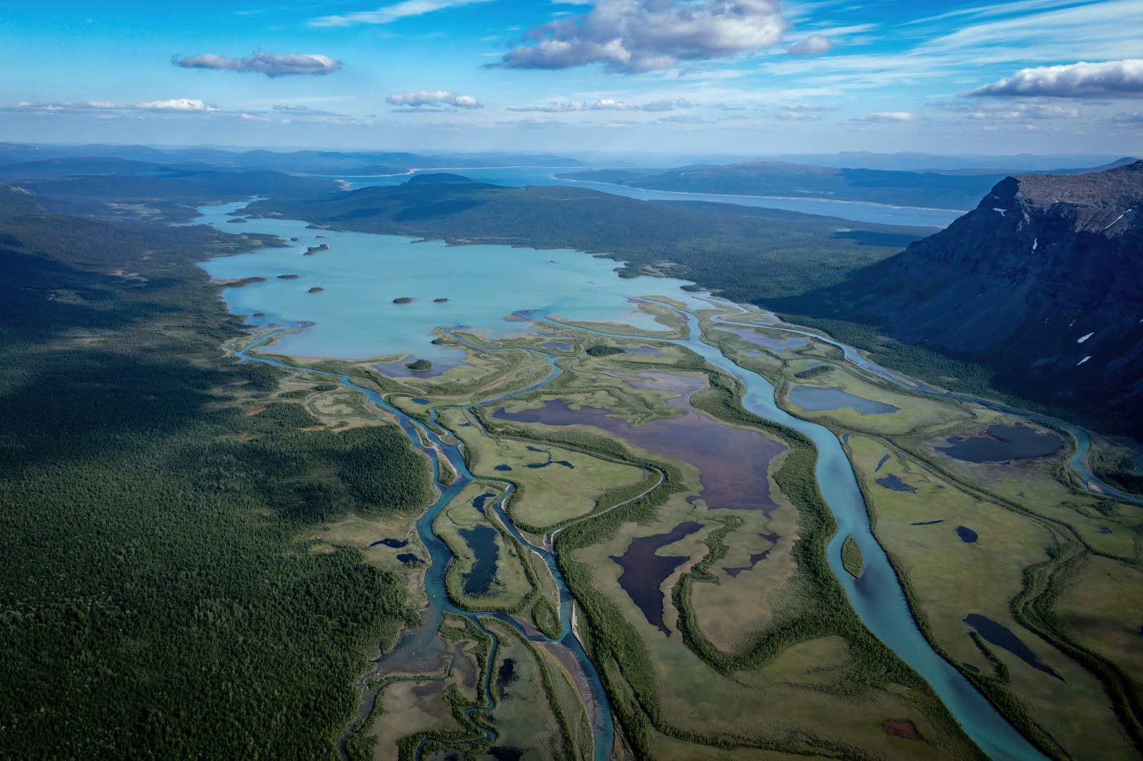 Aerial View of Lakes and Green Mountains Wallpaper — Nature wallpaper
