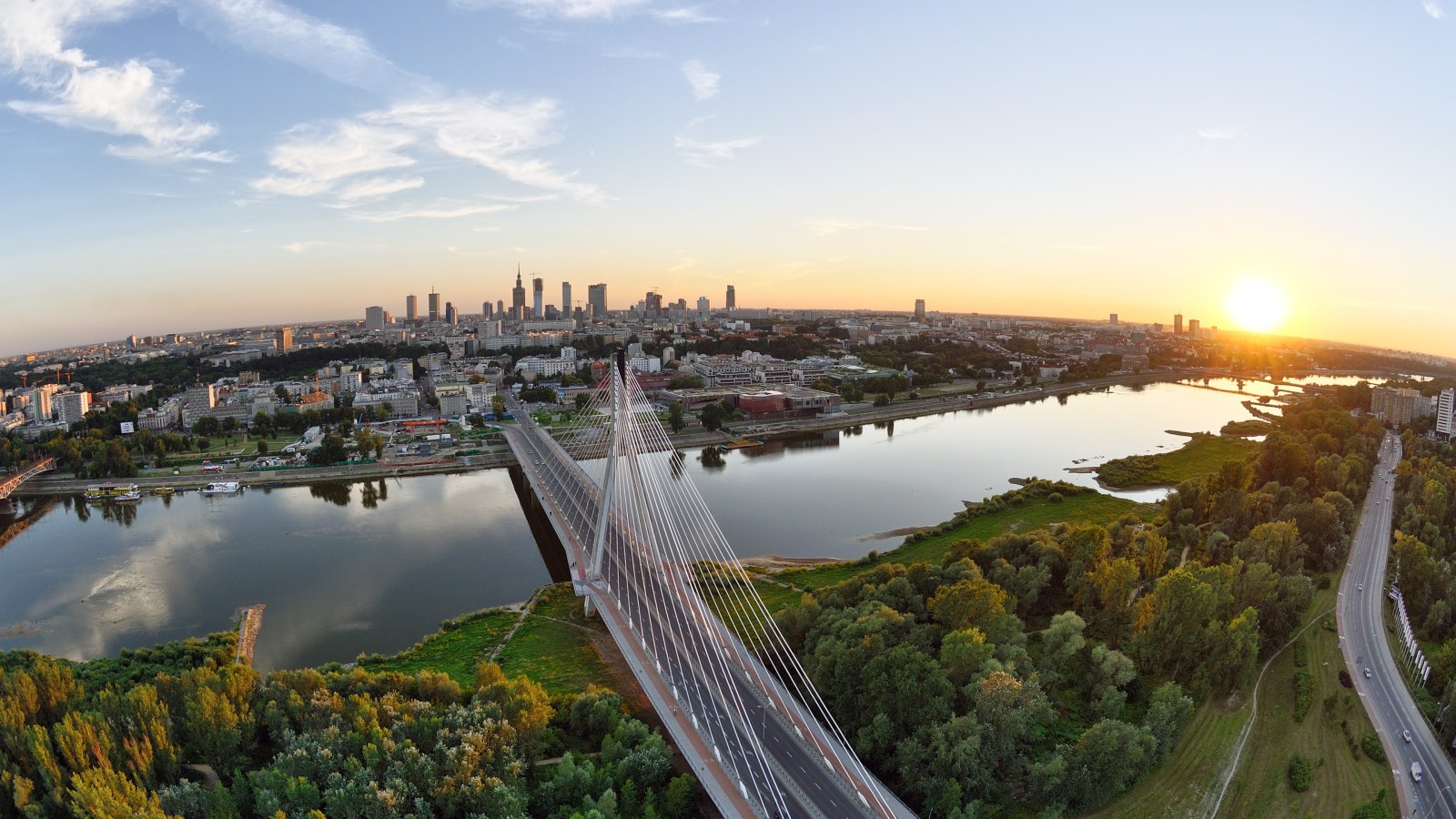 River City and Bridges at Sunset 4K Wallpaper — City wallpaper