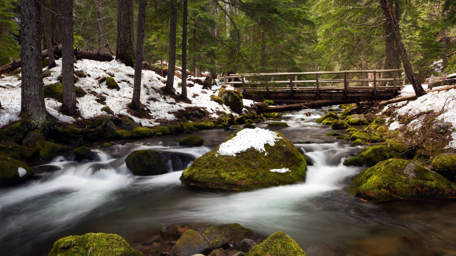Snowy Forest Creek 4K Wallpaper — Nature wallpaper