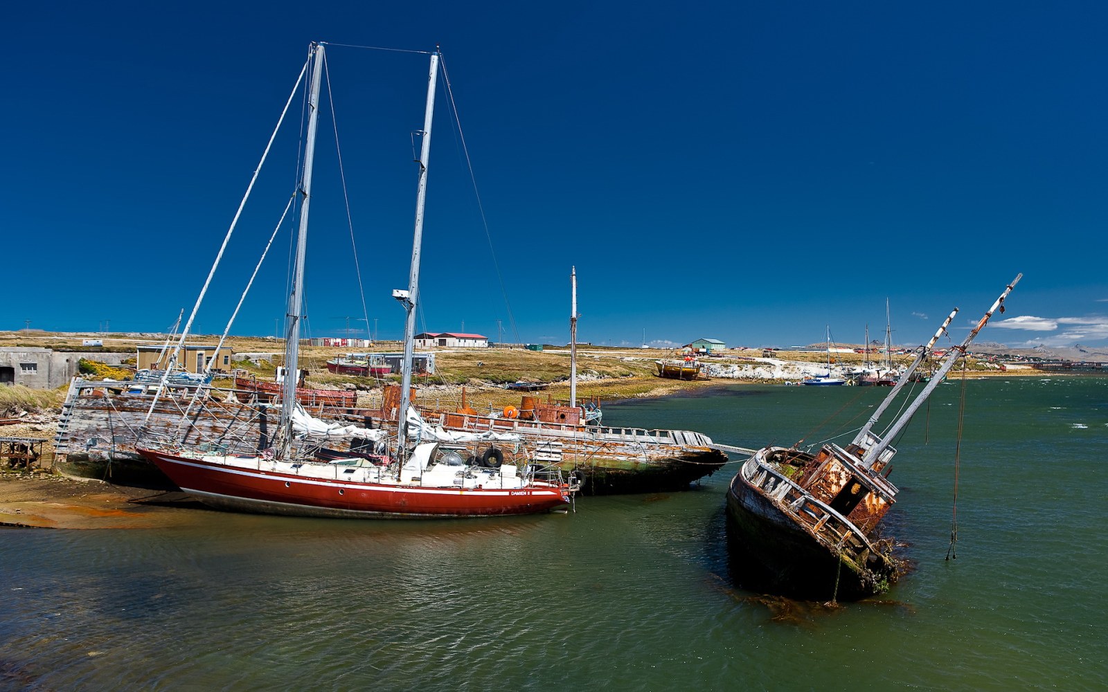 Sailboats in a Quiet Harbor Wallpaper — Nature wallpaper