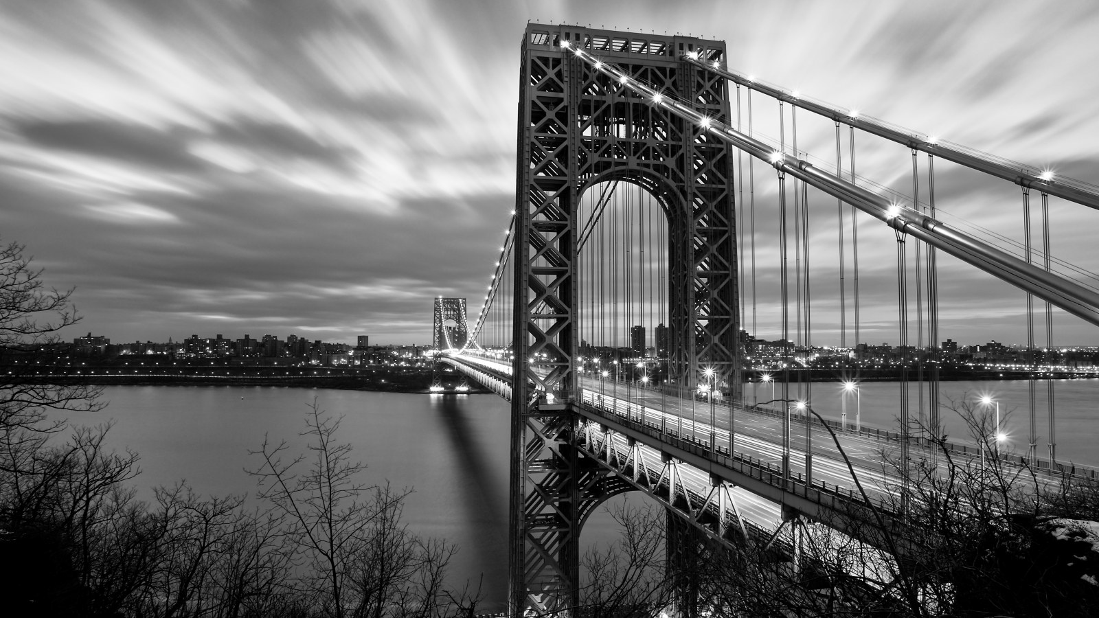 Black and White Suspension Bridge 4K Wallpaper — City wallpaper