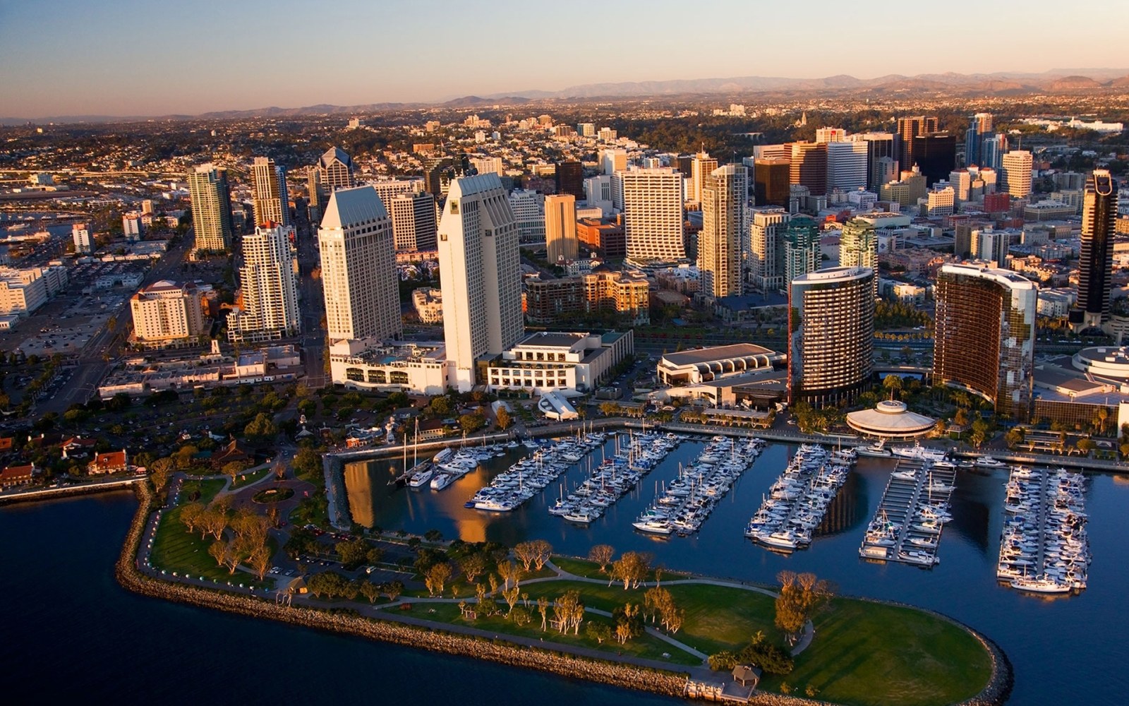 Waterfront City Skyline and Marina Wallpaper — City wallpaper
