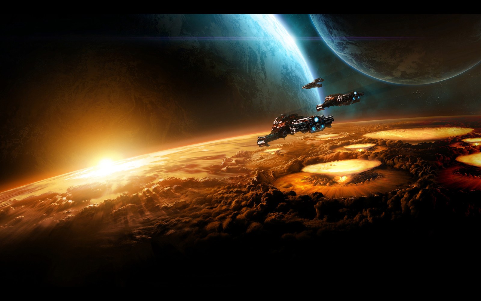 Spaceships Above an Alien Planet Wallpaper — Space wallpaper