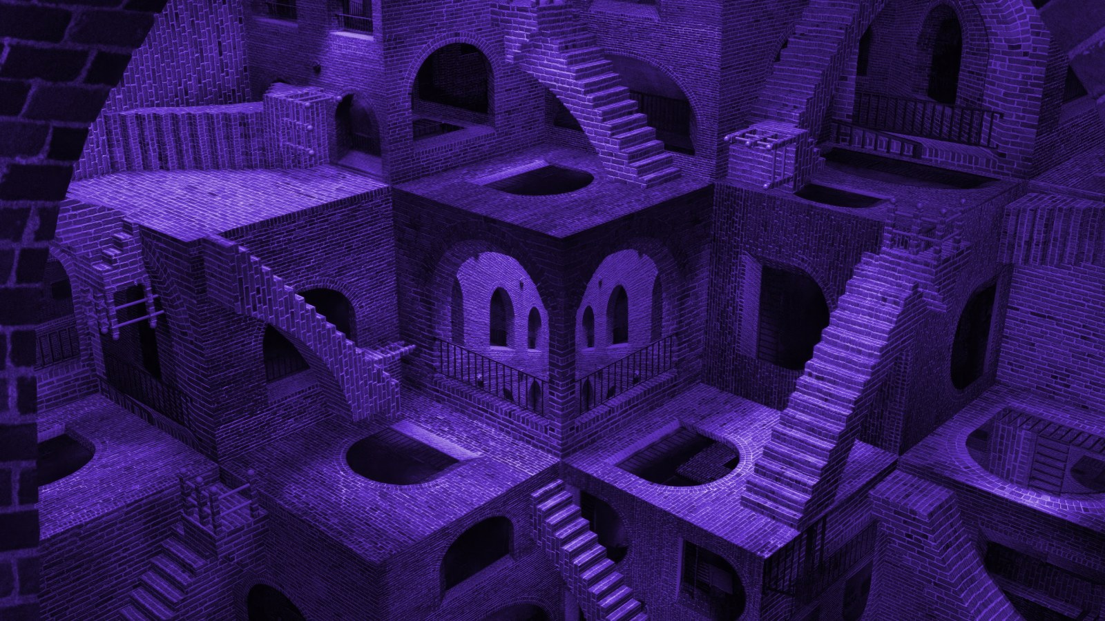Impossible Violet Staircases — Surreal wallpaper