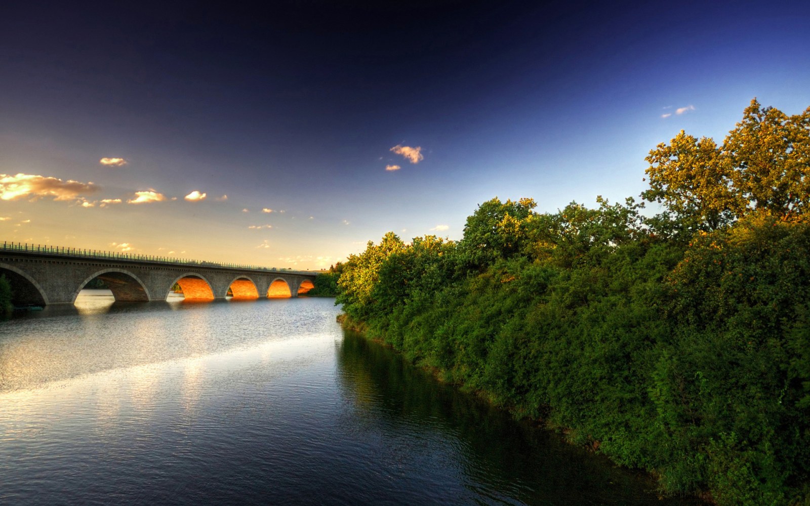 River Bridge at Golden Hour Wallpaper — Nature wallpaper