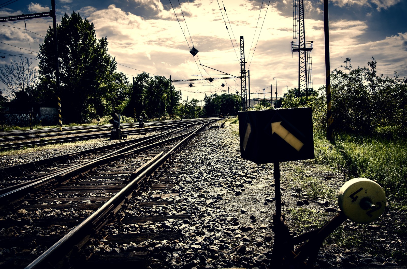 Railway Junction Beneath Overhead Wires — Trains wallpaper