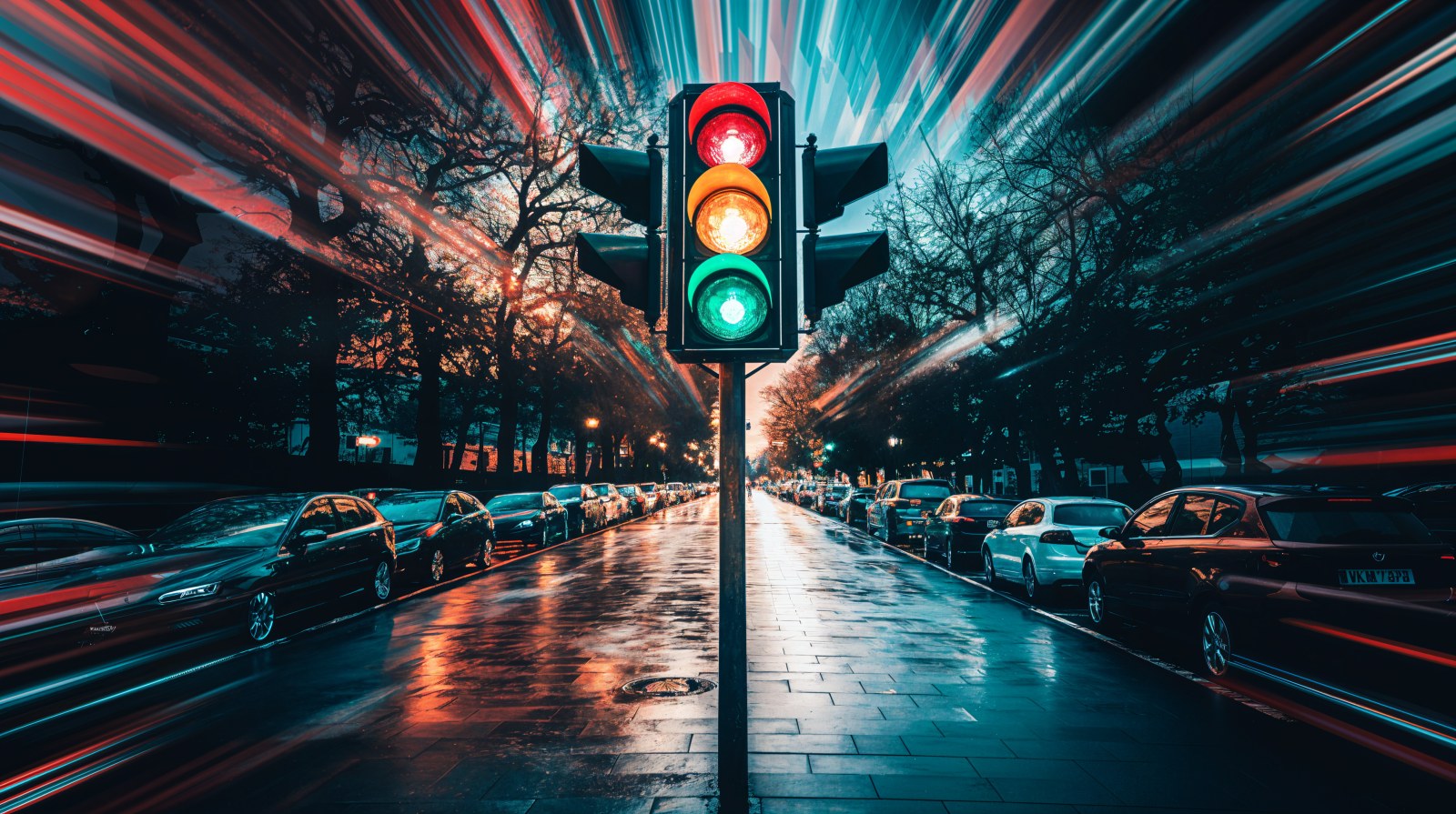 Cityscape of Dynamic Traffic Light in Moody Tones — City wallpaper