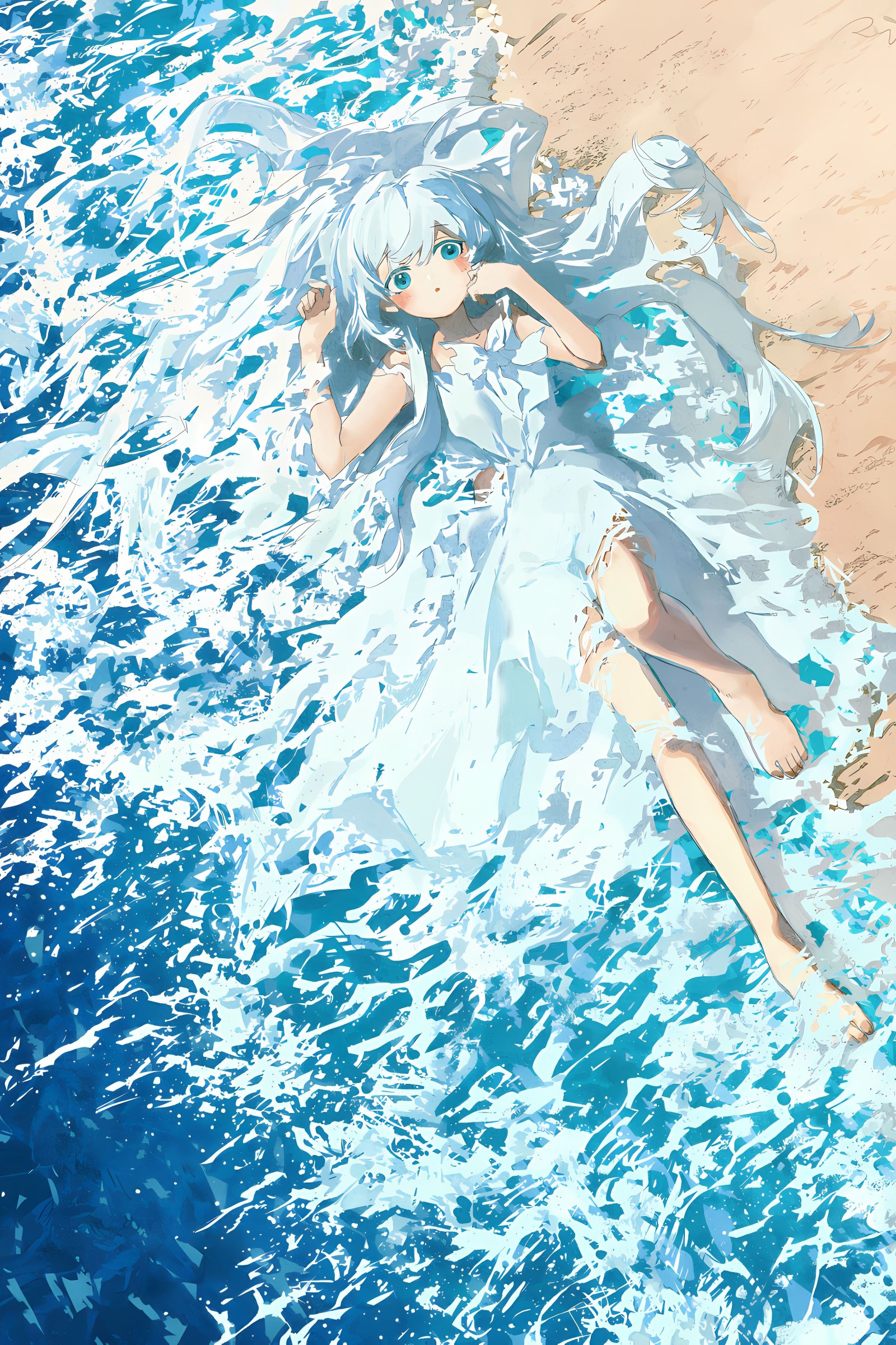 Anime Girl Lying on the Beach — Anime wallpaper
