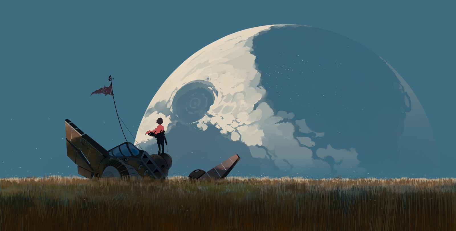 Illustrated Scene in Cool Teal Light — Anime wallpaper