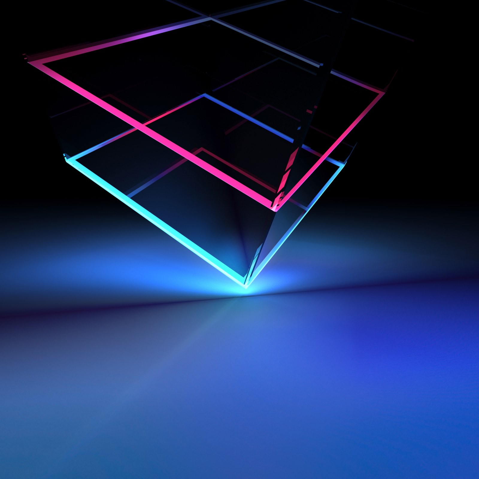 Cube 3D Neon Blue Light Htc U12 Plus Wallpaper — Abstract wallpaper