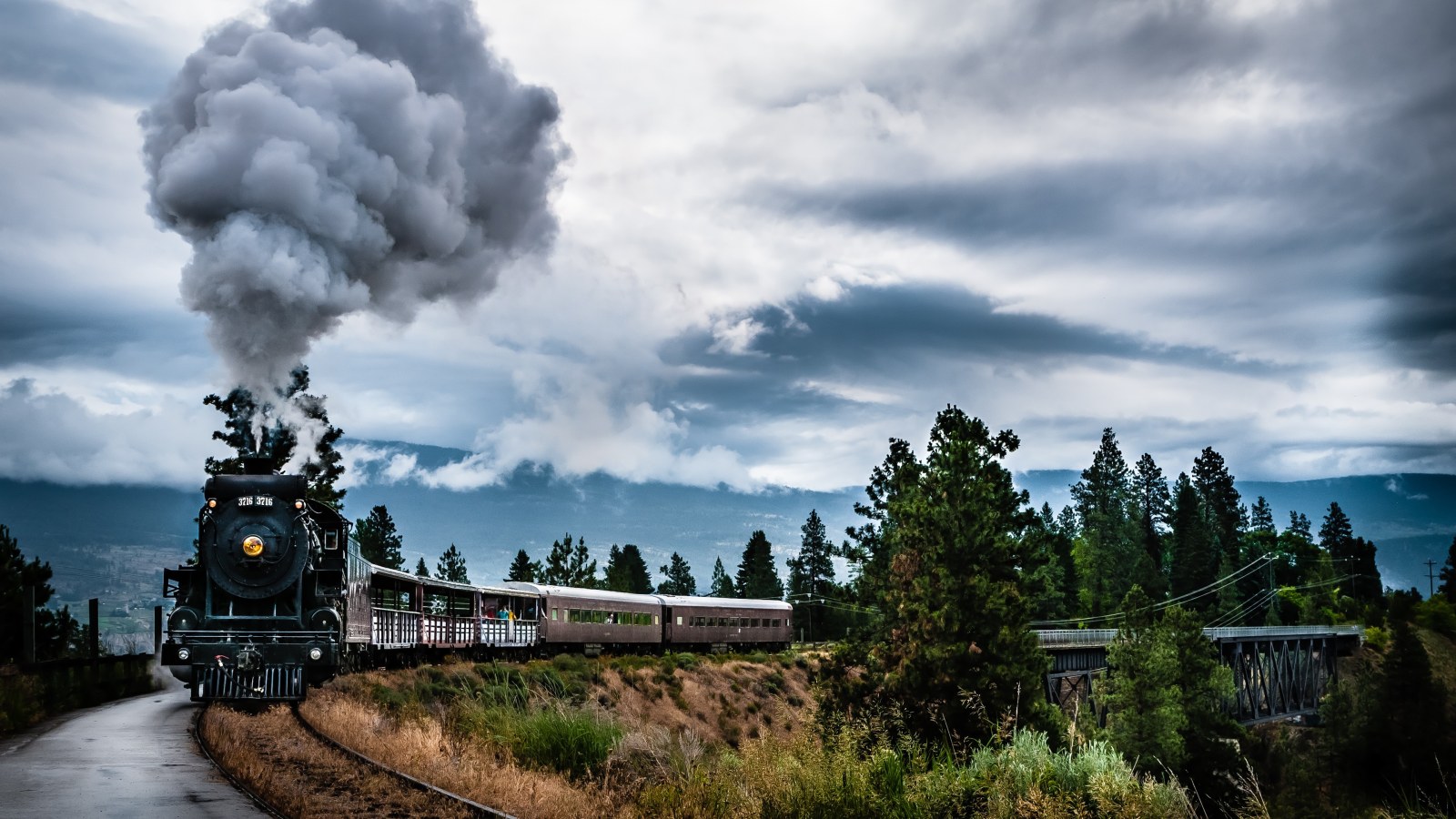 Trees in Sky Blue Tones — Trains wallpaper