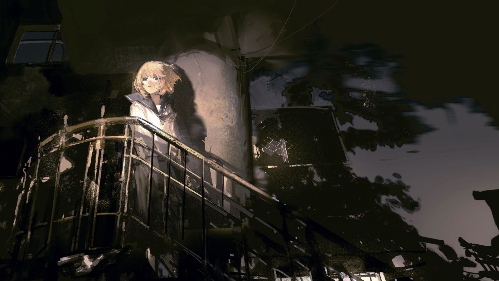 Illustrated Scene in Dark Natural Light — Anime wallpaper