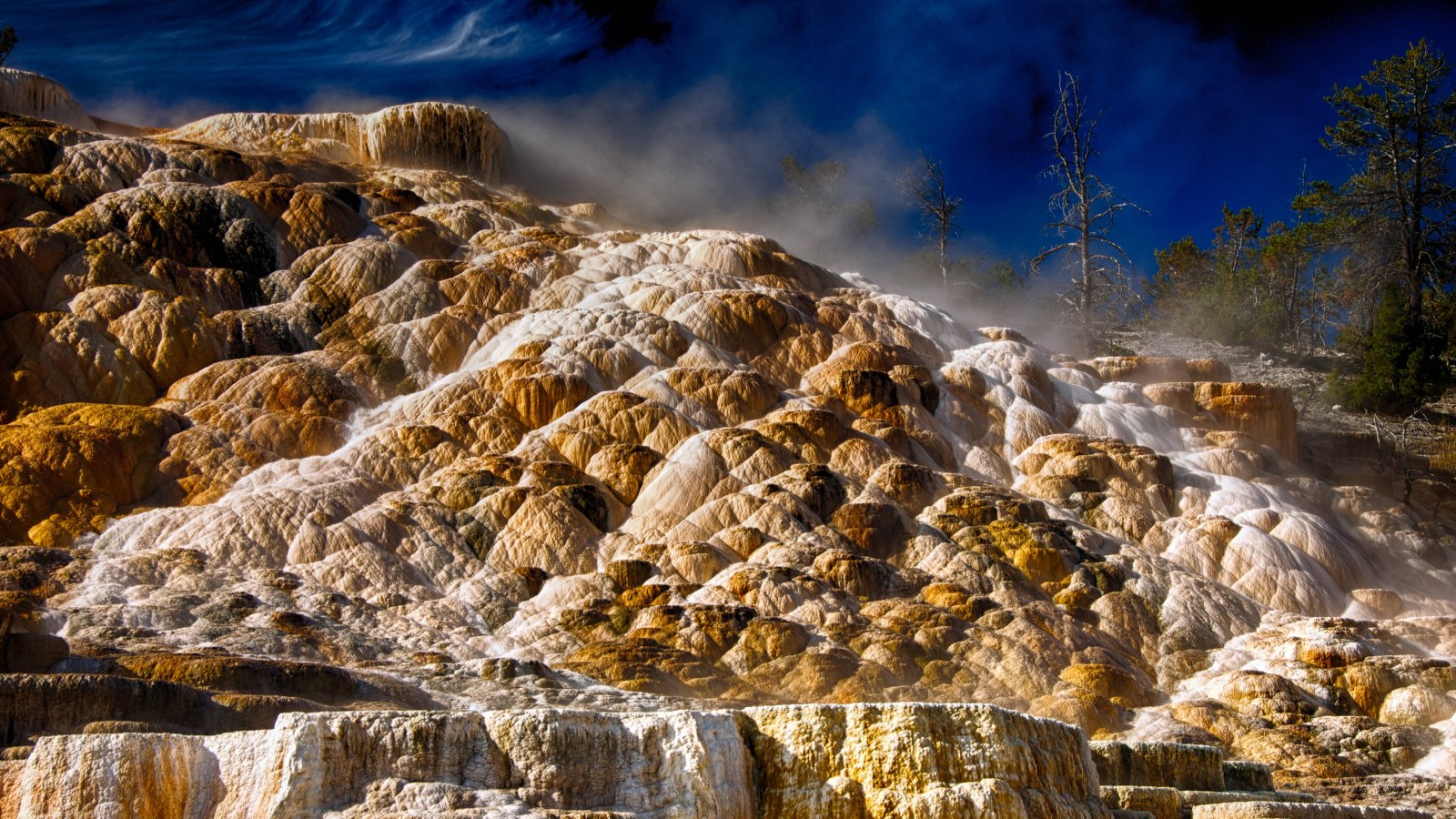 Golden Geothermal Terraces 4K Wallpaper — Nature wallpaper