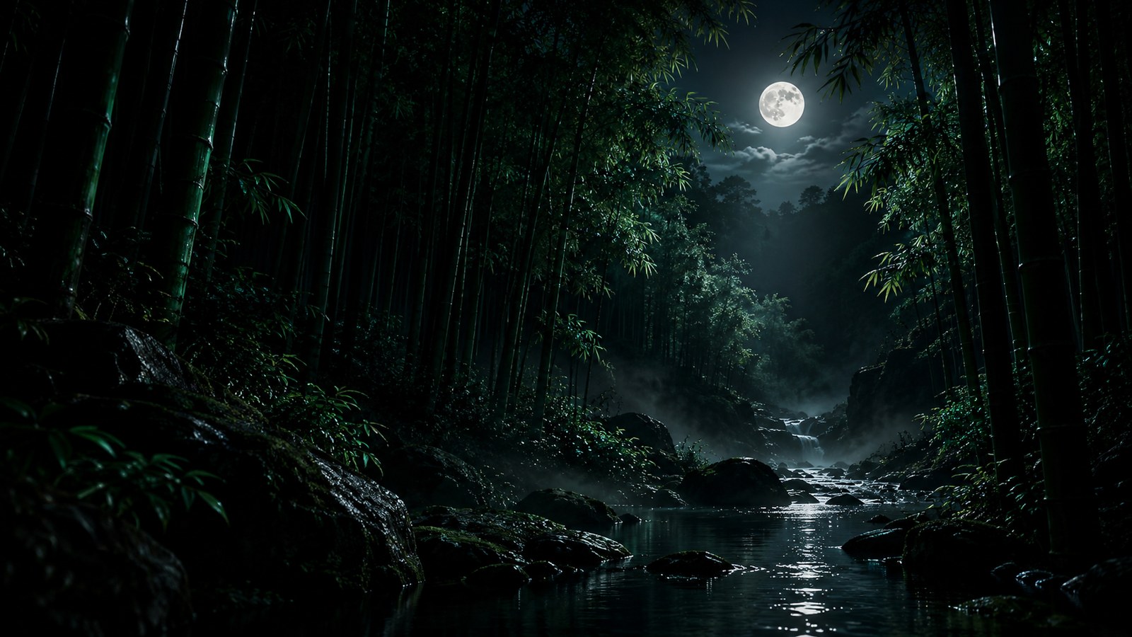 Moonlit Misty Bamboo Forest 4K Wallpaper — Nature wallpaper