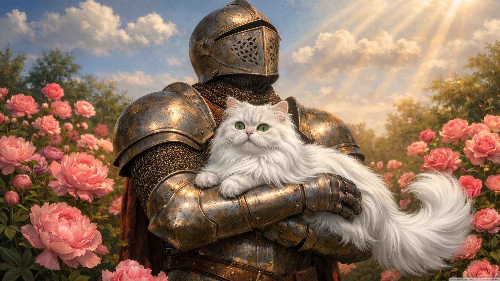 Medieval Knight Holding Cat Ultrahd — Animals wallpaper