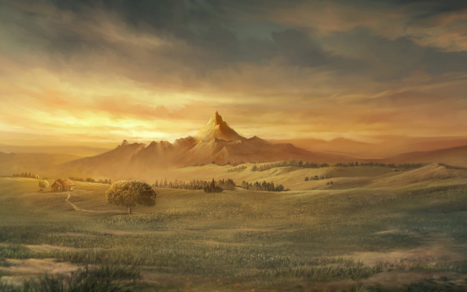 Distant Castle in a Golden Landscape Wallpaper — Fantasy wallpaper