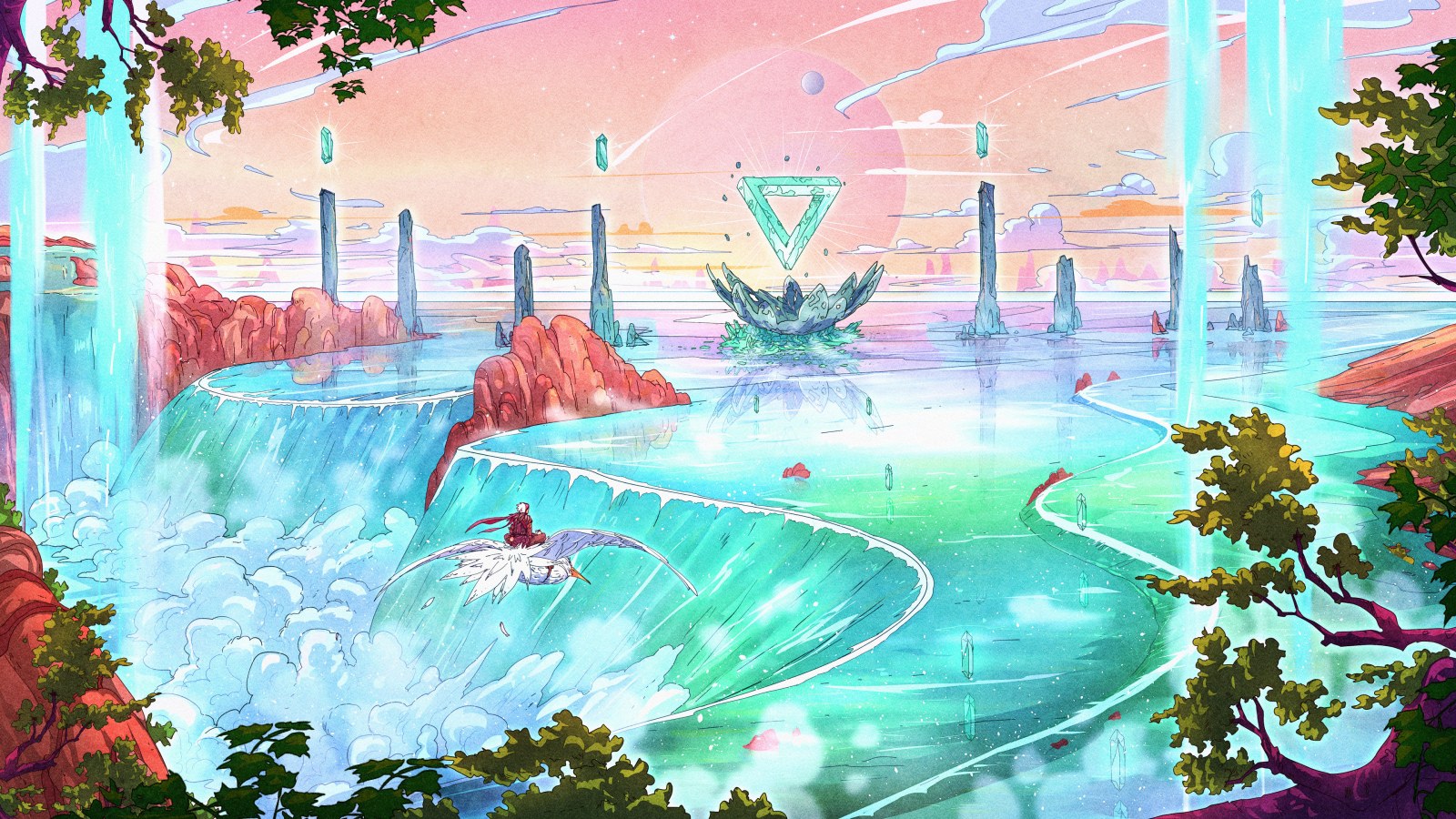 Dreamlike Turquoise Waterfalls — Surreal wallpaper