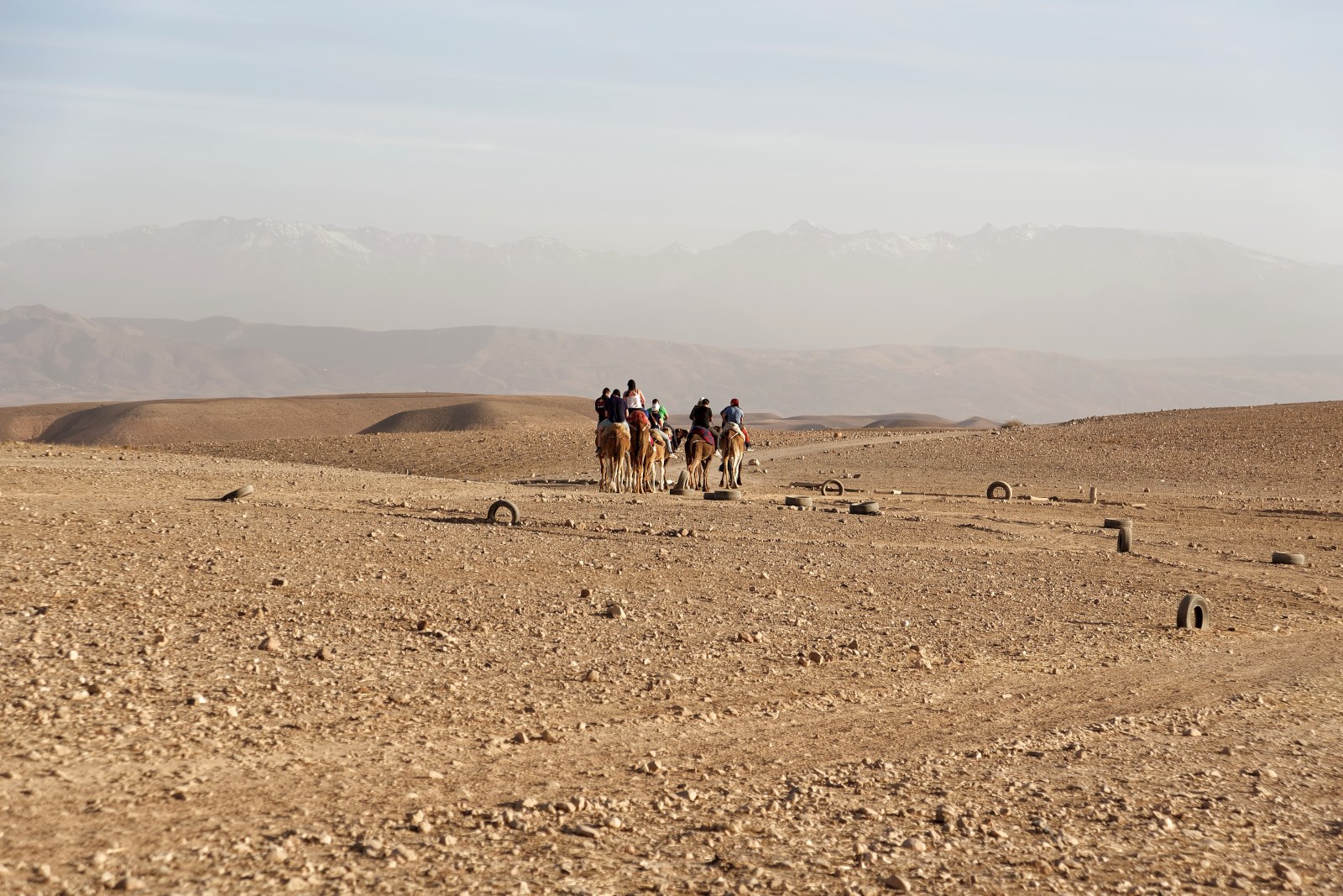 Travelers on the Agafay Desert Plain — Desert wallpaper