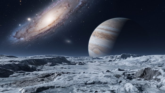 Alien Moon and Distant Galaxy 4K Wallpaper — Space wallpaper