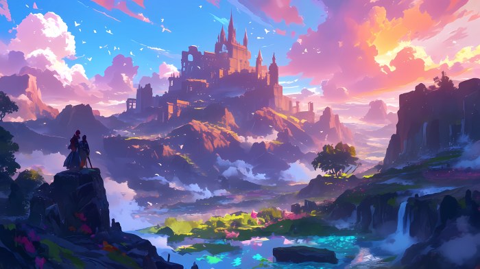Mystical Fantasy Castle in Navy Tones — Anime wallpaper