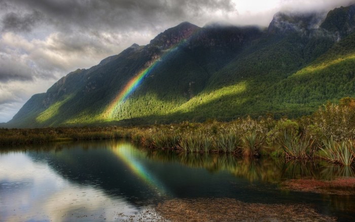 Rainbow Above a Mountain Lake Wallpaper — Nature wallpaper