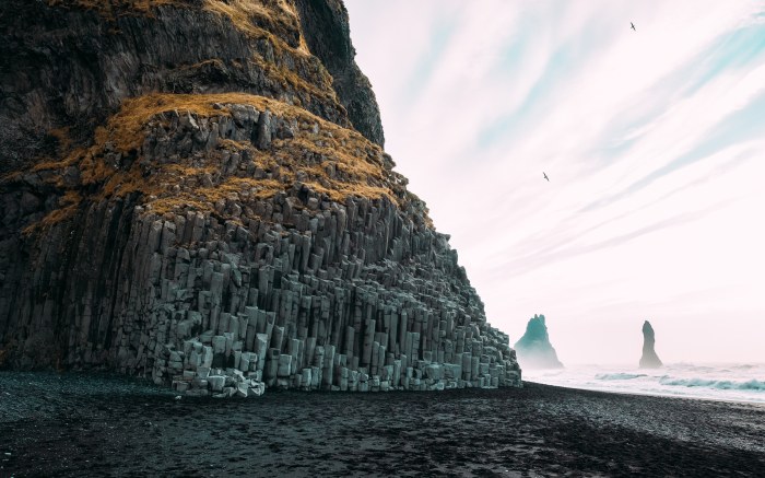 Black Sand Beach Cliffs, Iceland — Ocean & Beach wallpaper